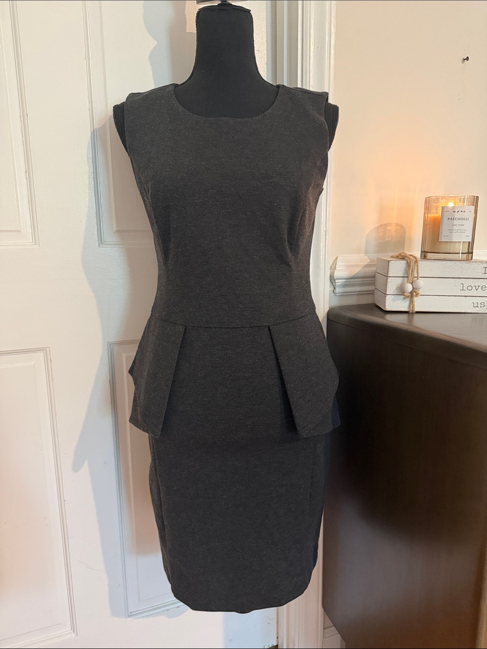 Sleeveless Peplum Sheath Dress in Dark Charcoal